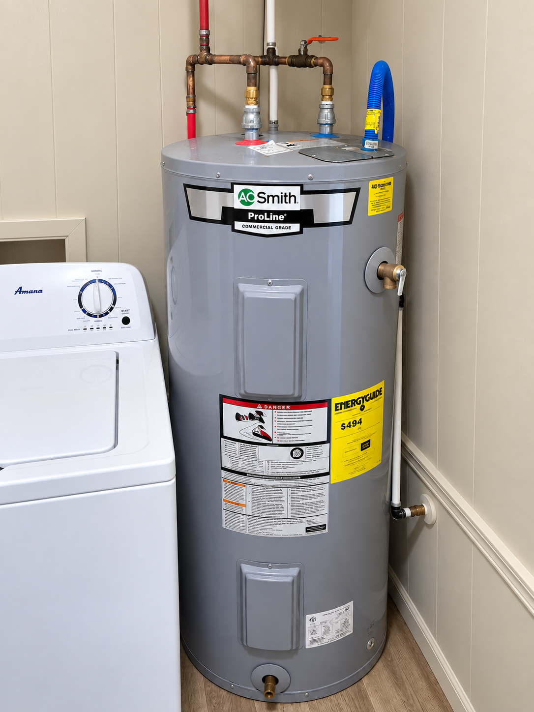 Completed residential water heater installation by Curfman Plumbing and Septic